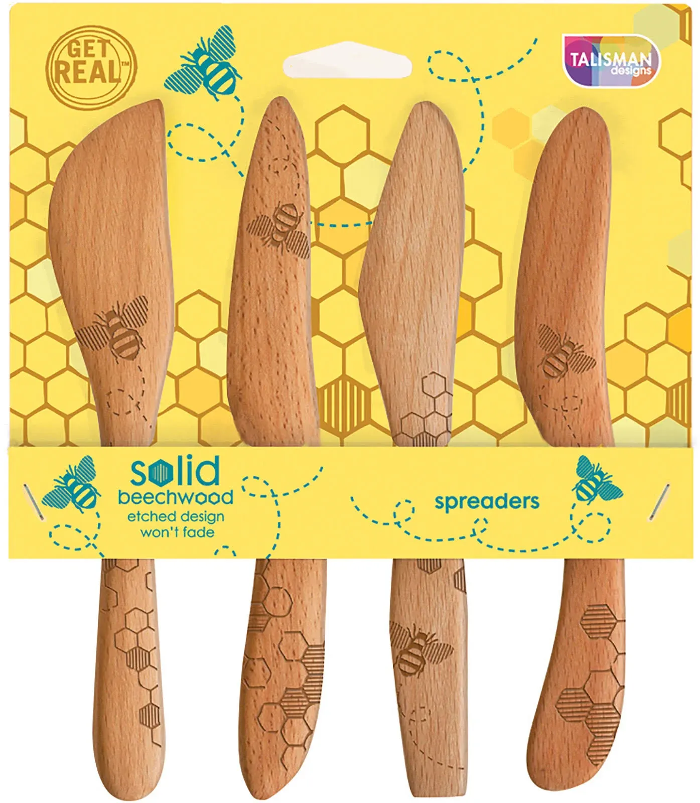 Talisman Designs Laser Etched Beechwood Spreaders | Set of 4 Honey Bee Design | Cutting, & Spreading Cheese | Cute & Functional