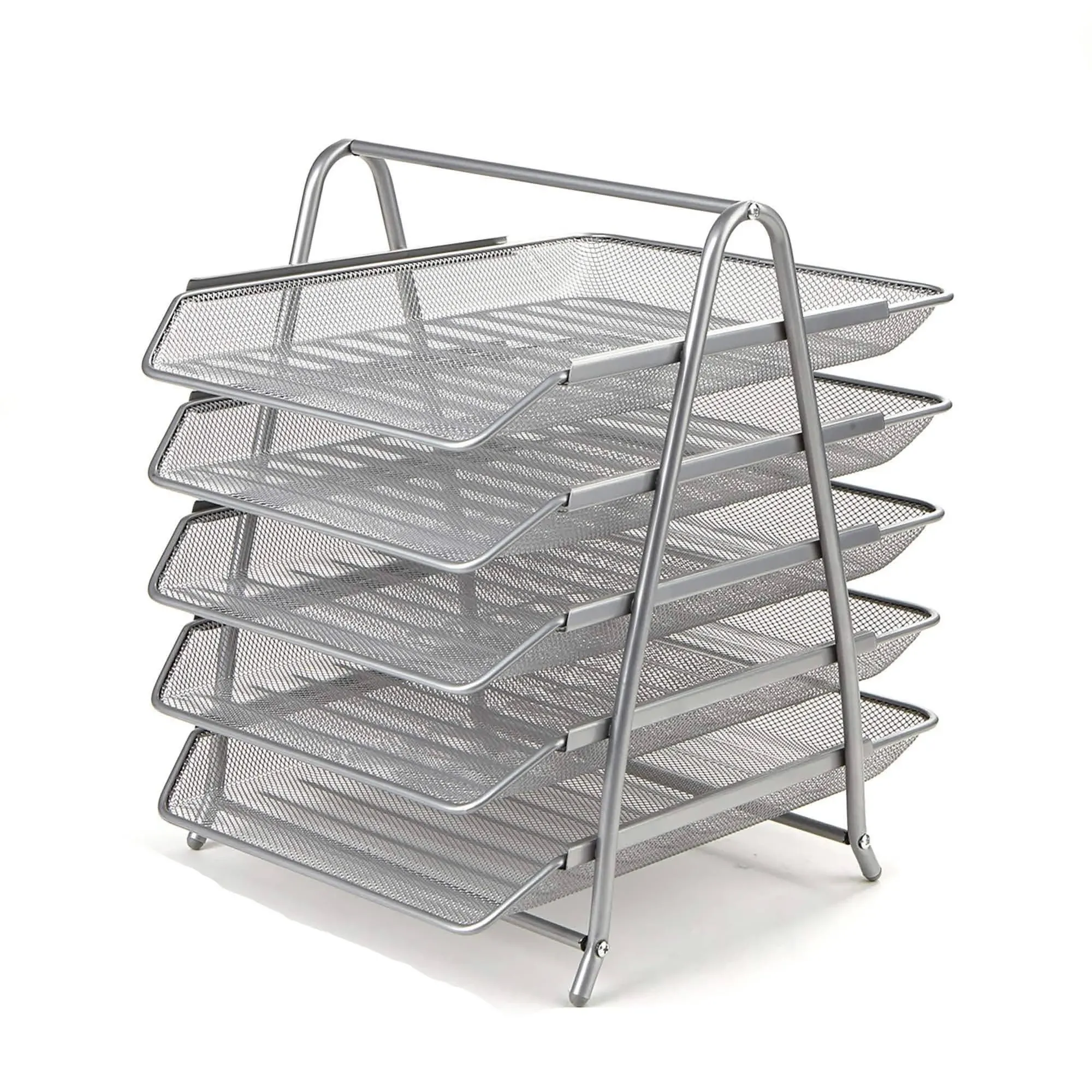 Mind Reader Desk Organizer with 5 Sliding Trays Silver