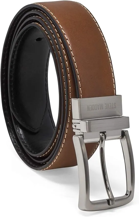 Steve Madden 35mm Casual Reversible Belt Men's Belts Cognac/Black : 42