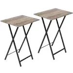 Set of 2 Folding TV Tray Table Side Table Portable Wooden Furniture Greige