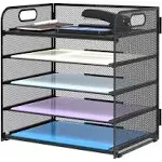 5 Trays Paper Organizer with Handle - Mesh Desk File/Letter Organizer,Blac<wbr/>k P...