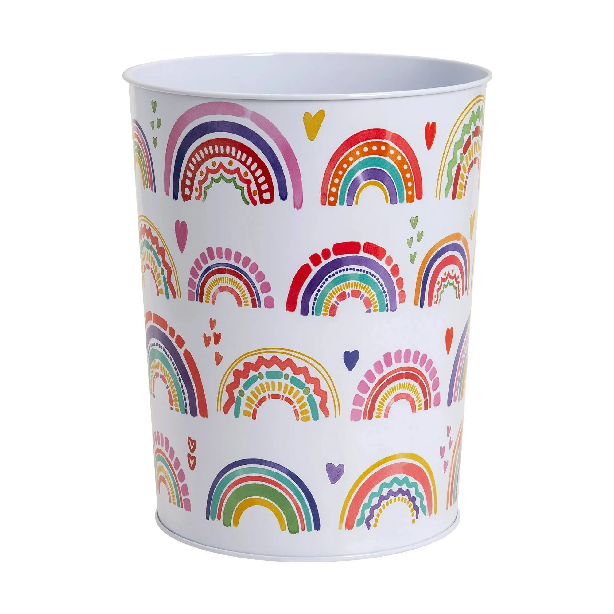 Rainbow Hearts Metal Wastebasket