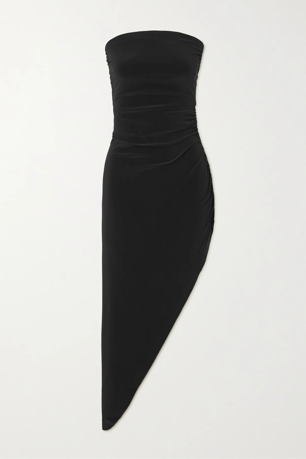 Strapless Ruched Stretch-jersey Midi Dress In Nero