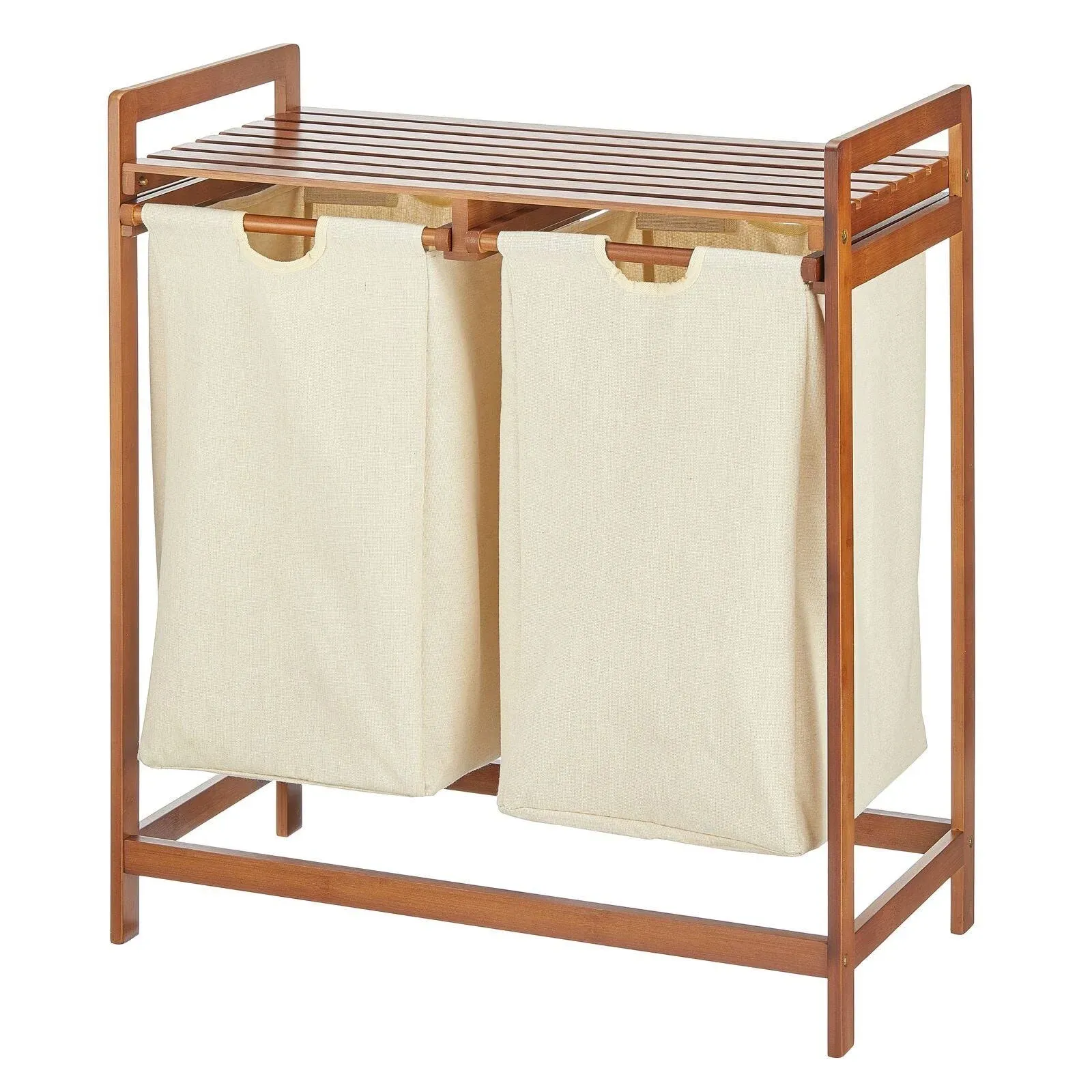 mDesign Bamboo Double Laundry Hamper, Large Capacity