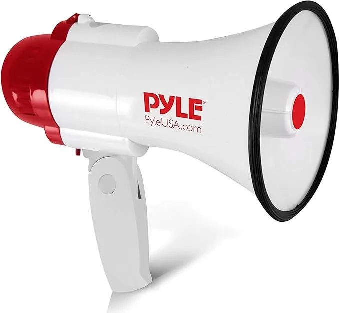 Pyle Megaphone Speaker PA Bullhorn - with Built-in Siren 30 Watt Voice Recorder & 800 Yard Range - Ideal for Football, Soccer, Baseball, Hockey, Basketball, Cheerleading Fans & Coaches - PMP35R