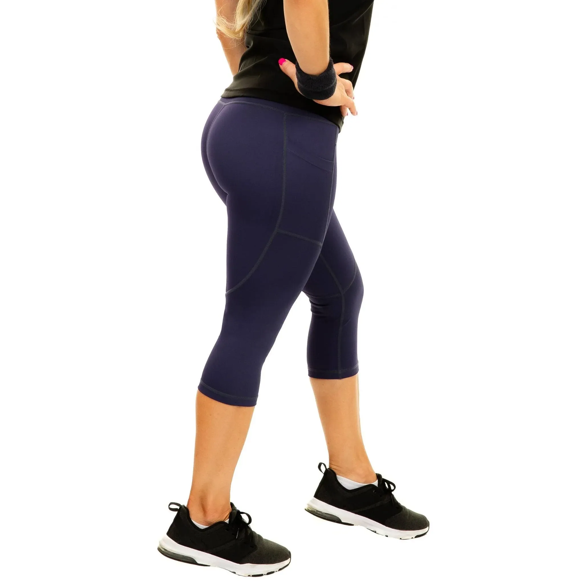 CompressionZ Compression Capri Leggings for Women - Yoga Capris, Running Tights, Gym Pants - Plus Size (Purple, 2XL)