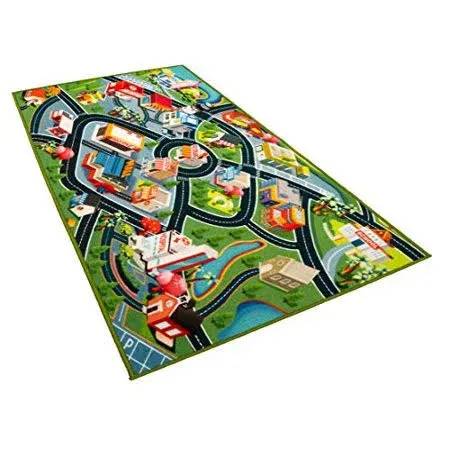 Kids Car Rug Play Mat - Extra Large, Kids Carpet Playmat, Bright Colors, Non Slip, Easy to Clean and Store - Great for Playing with Cars and Toys - for Playroom Bedroom Classroom