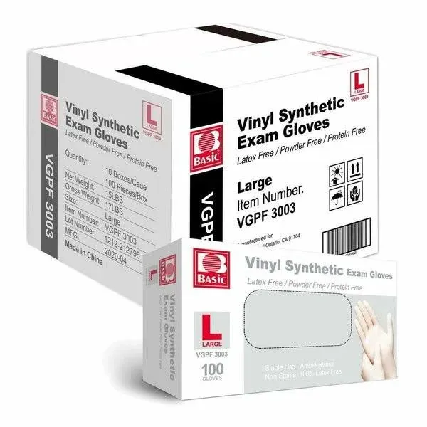 Basic Medical Clear Vinyl Exam Gloves - Latex-Free & Powder-Free, Medium, VGPF3002 (Case of 1,000)