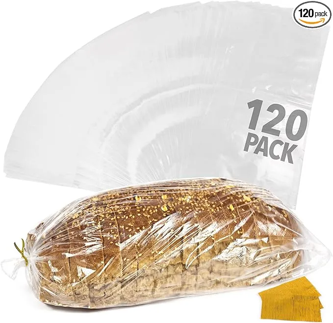 IMPRESA [120 Pack] Plastic Bread Bags for Homemade Bread or Bakery - Heavy Duty Bread Loaf Bags with Ties - Clear Bread Wrappers Storage Packaging - Reusable Bag for Large Loaves - 8 x 4 x 18