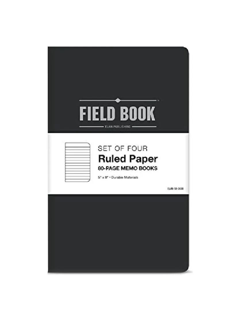 Field Notebook - 5&#034;x8&#034; - Black - Lined Memo Book - Pack of 4