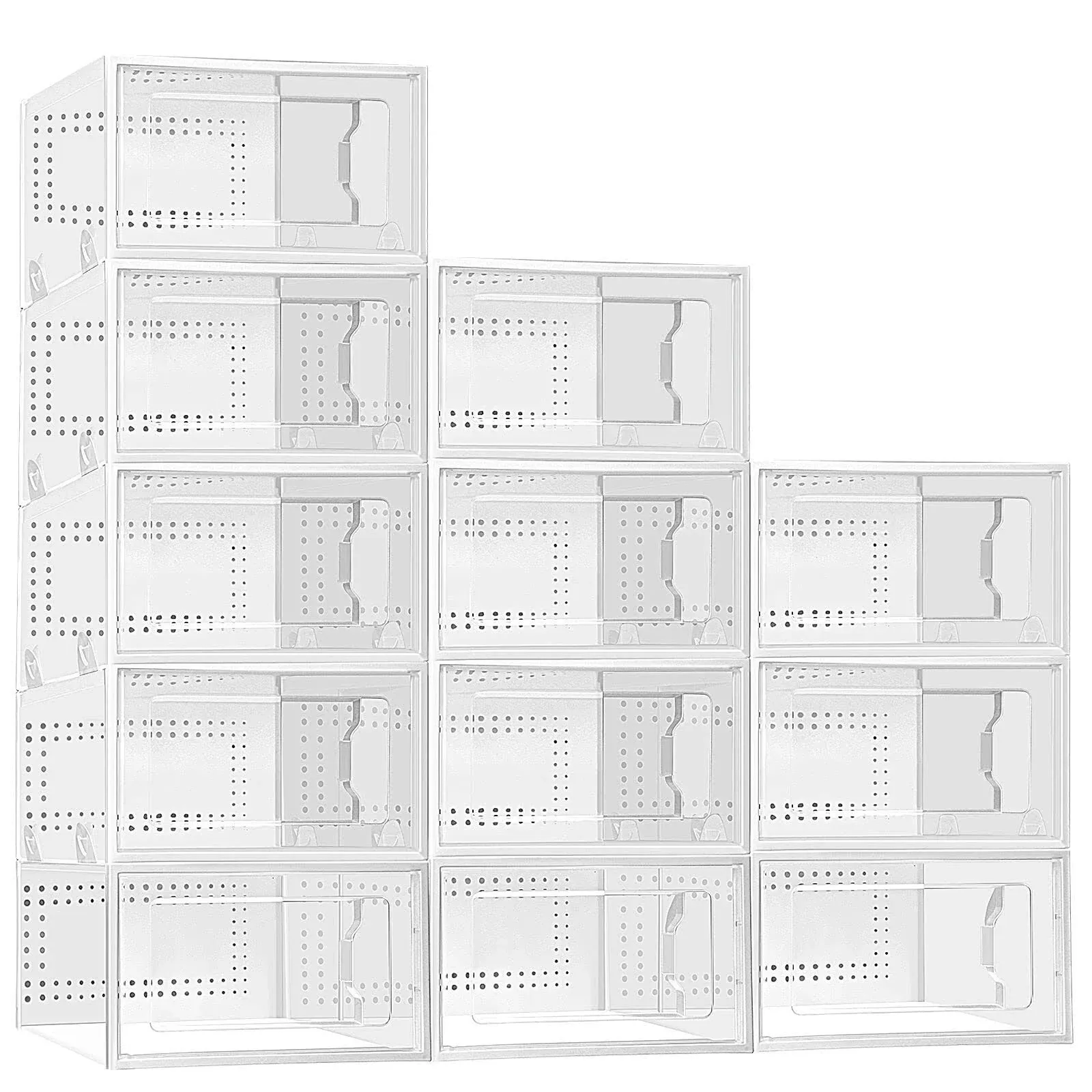 Seseno 10 Pack Shoe Storage Boxes, Clear Plastic Stackable Shoe Organizer Bins, Drawer Type Front Opening Sneaker Shoe Holder Containers