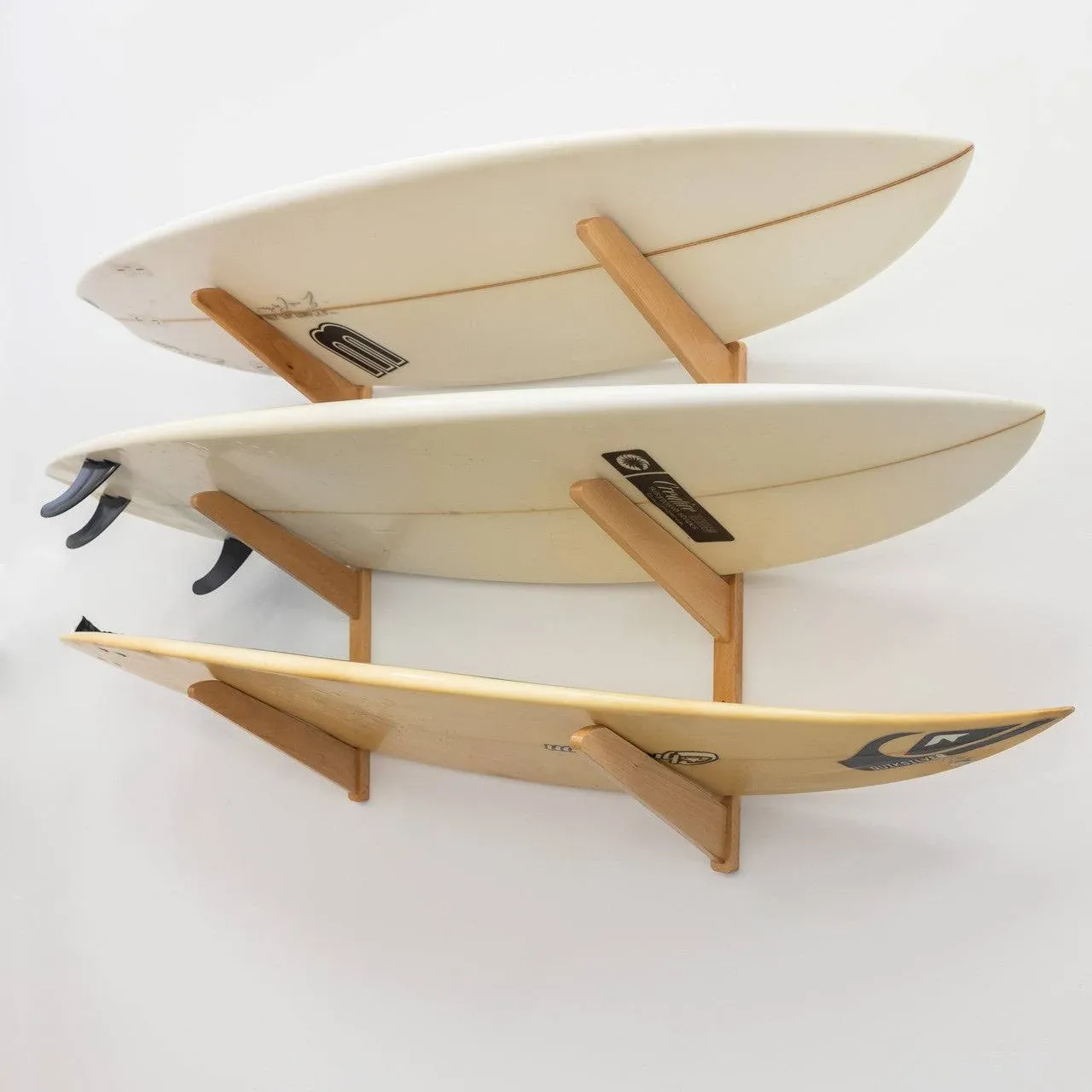 StoreYourBoard Timber Surfboard Wall Rack, Holds 3 Surfboards, Wood Home Storage Mount System