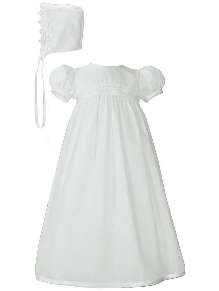 Baby Girls Lace Trim Bonnet Christening Gown