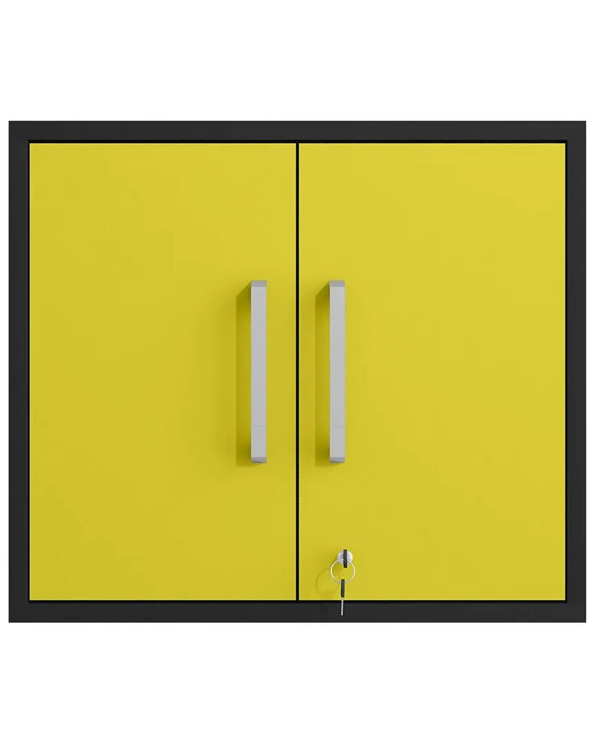 Eiffel Floating Garage Storage Cabinet with Lock and Key in Yellow Gloss