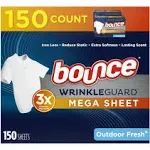 Bounce Wrinkle Guard Mega Dryer Sheets, Outdoor Fresh Scent - 150 Count