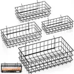 4 Pack Pegboard Baskets Bins Set Square Style 4 Size Metal Wire Shelves Hooks