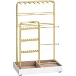 SONGMICS Jewelry Holder with Metal Frame and Velvet Tray Gold Color