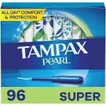 Tampax Pearl Unscented Super Absorbency Tampons, 96 Count