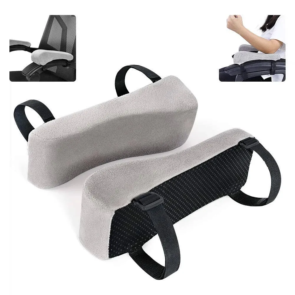 bokemar Memory Foam Arm Rest Office Chair Armrest Pads and Elevated Sloped Armrest - Universal Cushion Covers for Armrest and Elbow Relief (2 Pad Set) Gray