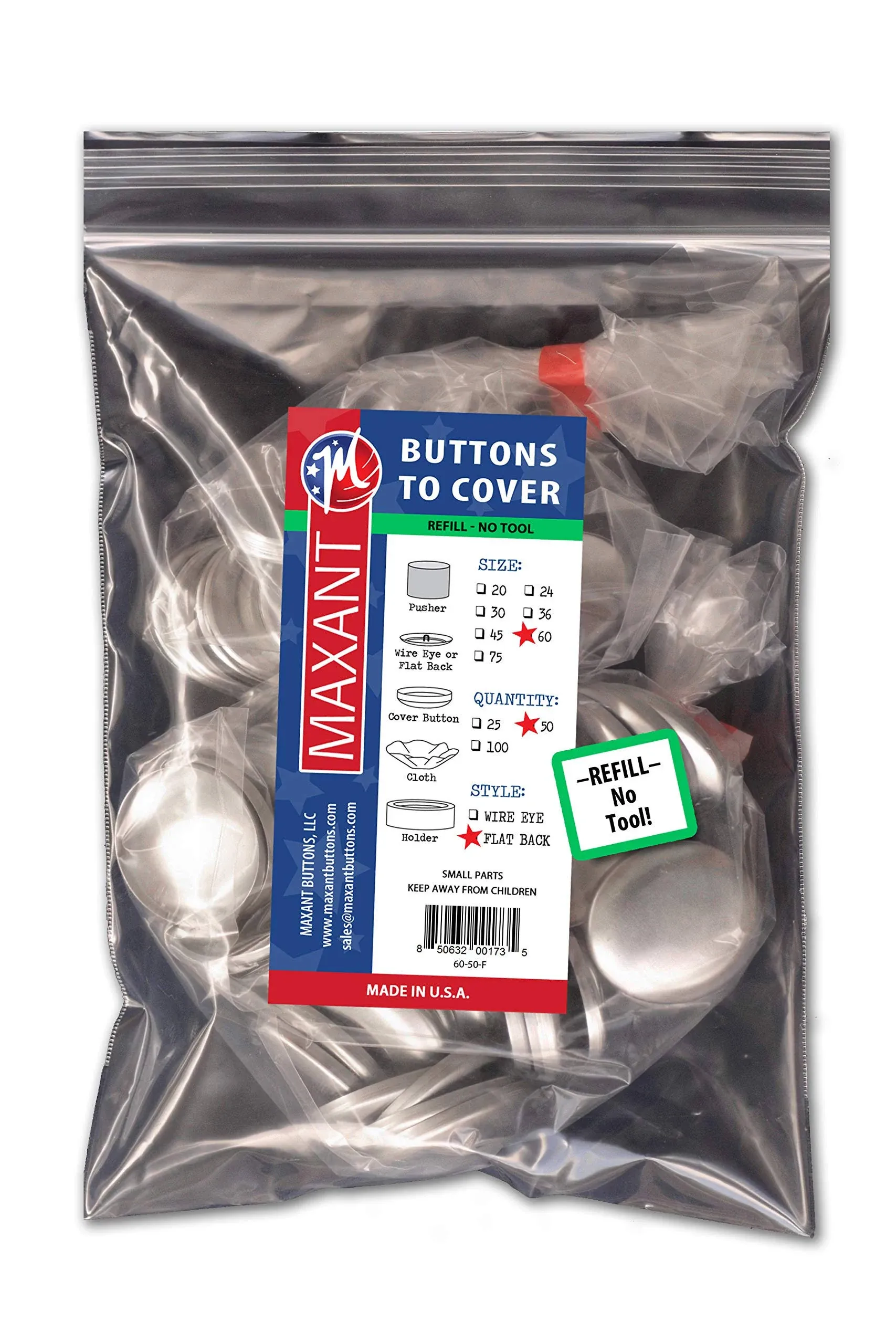 50 Buttons to Cover - Made in USA - Cover Button With Wire Eye Backs 60 (1 1/2&#034;)