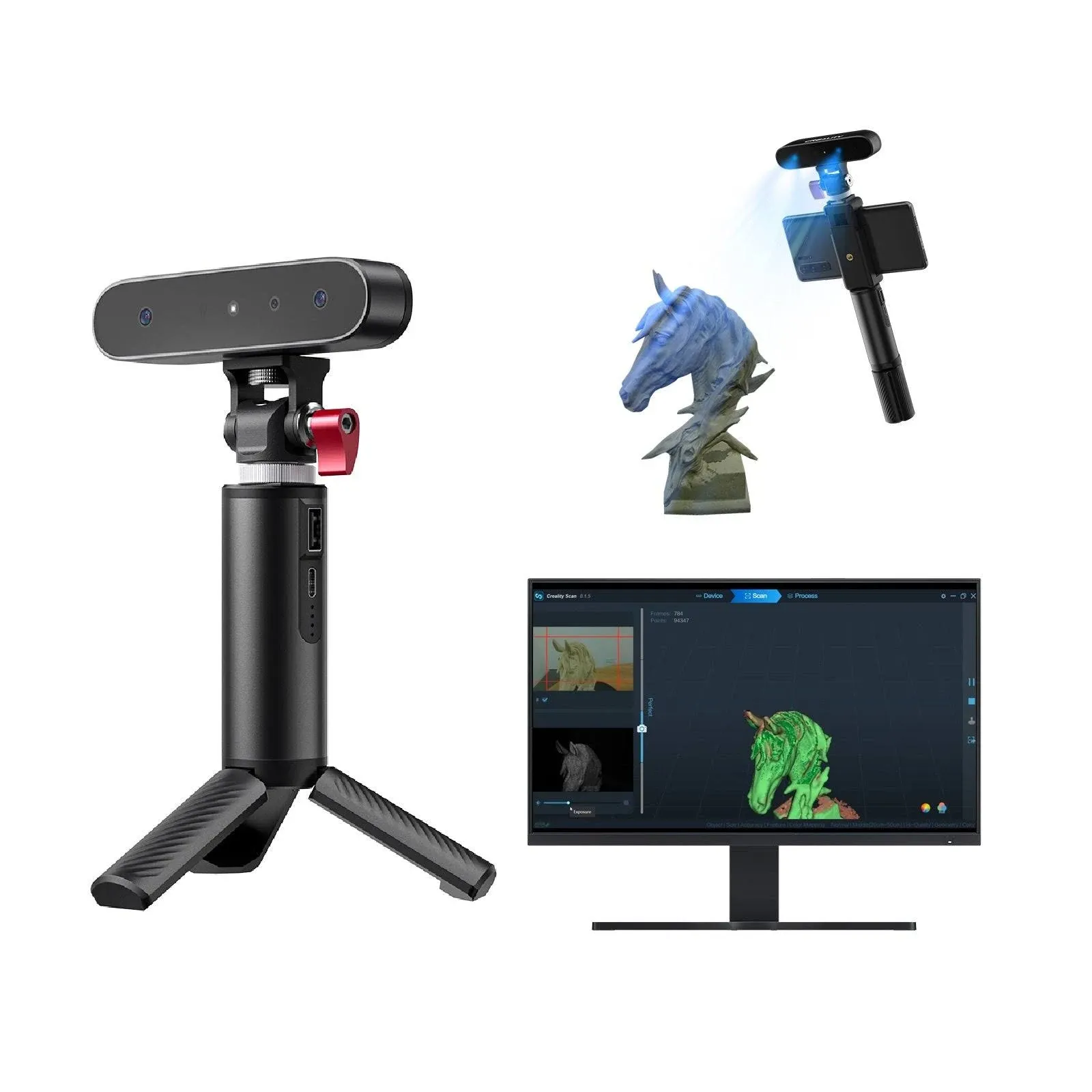 Creality CR-Scan Ferret 3D Scanner 30fps Scan Speed Dual Mode Scanning Color Texture Compatible Win10/11(64-bit)/ Mac OS/Android