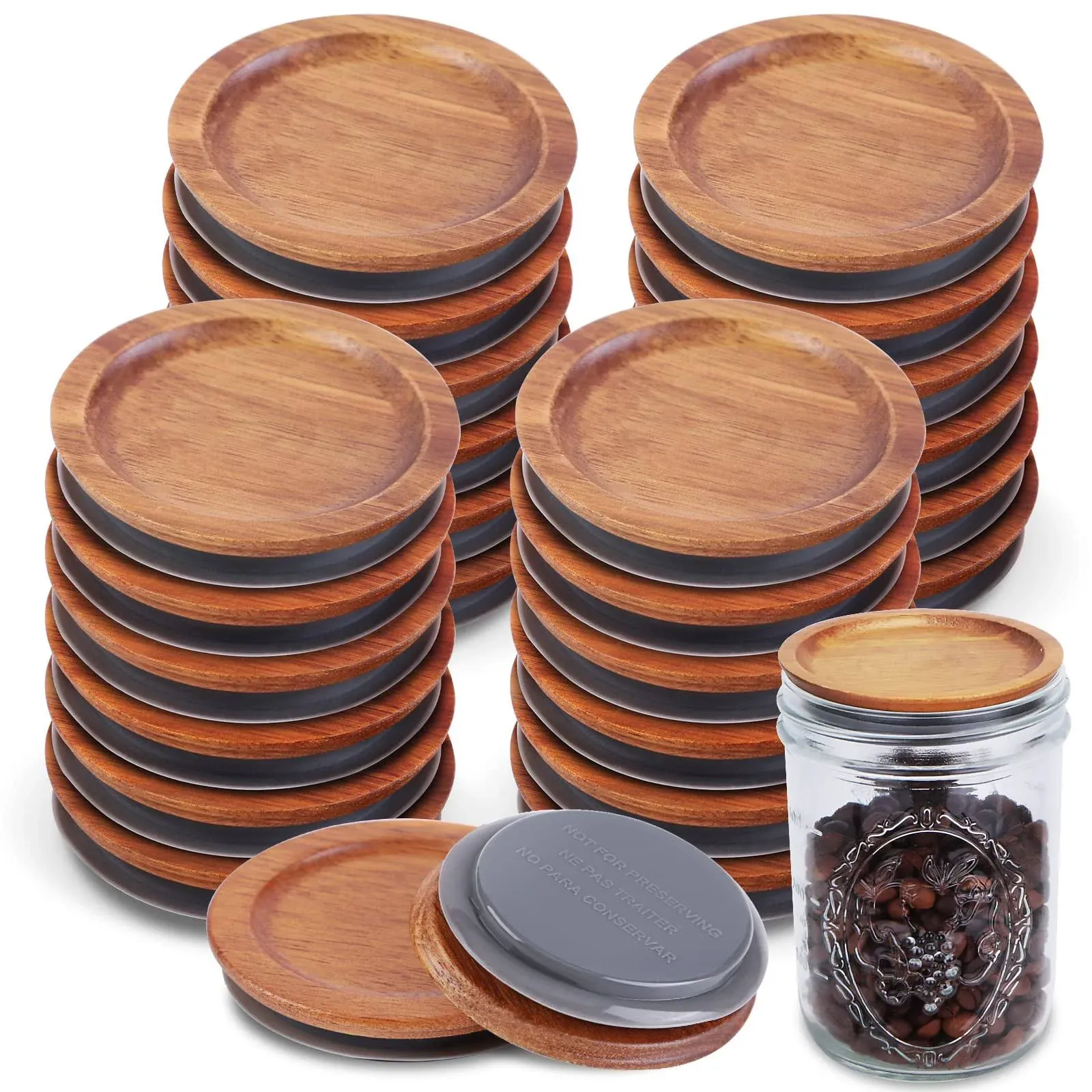 24Pack Wide Mouth Mason Jar Lids Acacia Wooden Storage Canning Jar Lids Ball Jars ...