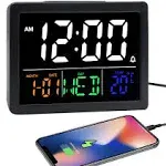 Digital Alarm Clock, with 5.5" Large LED Time Display, Adjustable Alarm Volume, 6 Level Brightness, Alarm Settings, USB Charger, Temperature Detect, Snooze, Clocks for Bedroom, Bedside, Desk, Black