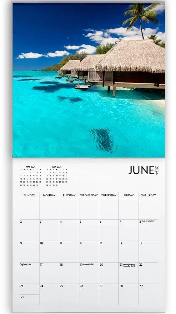 Beaches Calendar 2025 and Sticker Pack, Large 12 x 24 inch, Beaches Wall Calendar with Sticker Set, Beautiful Beaches