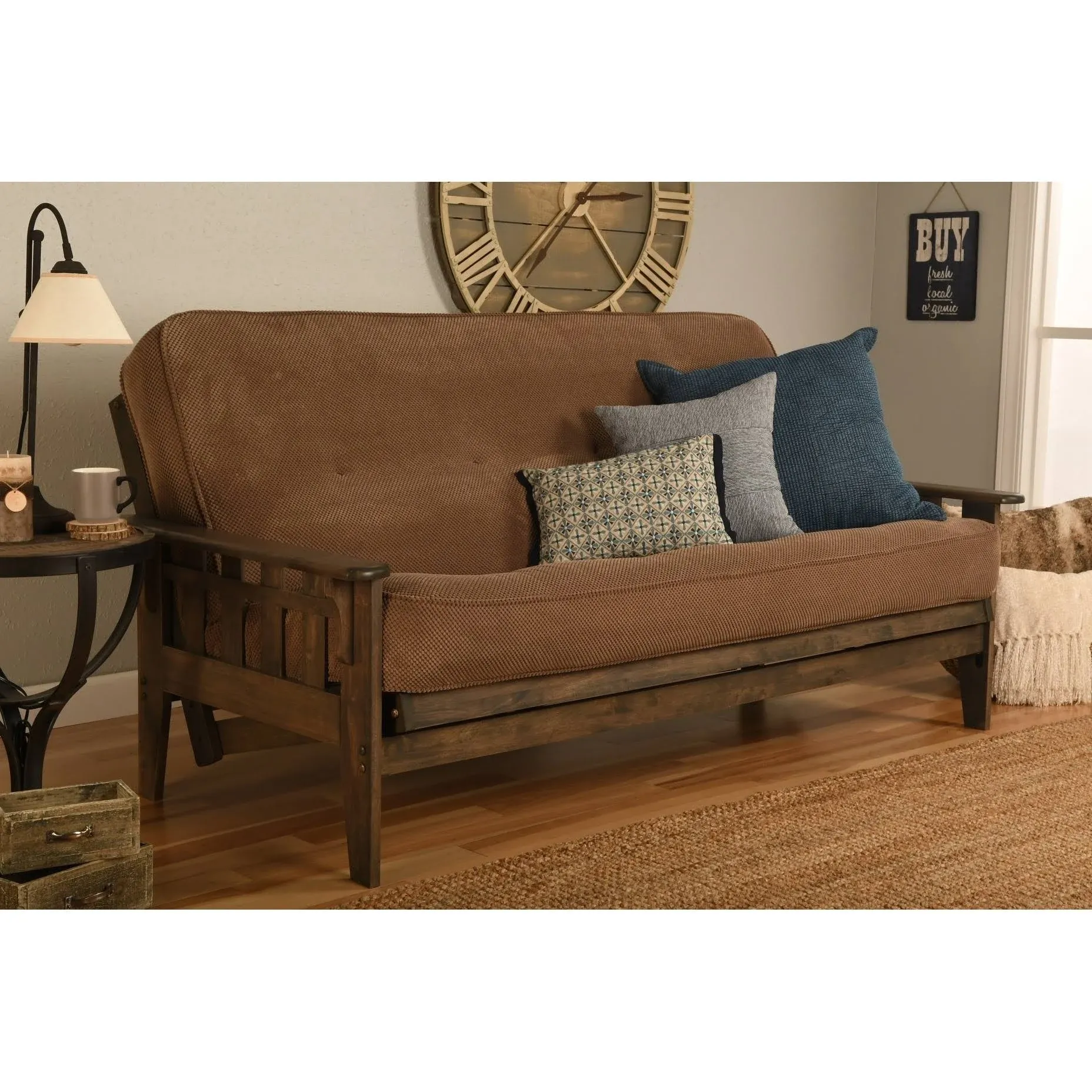 Kodiak Furniture Tucson Full Size Futon Set in Rustic Walnut Finish, Marmont Mocha