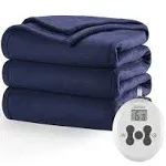 Sunbeam Royal Ultra Fleece Heated Electric Blanket Twin Size, 84" x 62", 12 Heat Settings, 12-Hour Selectable Auto Shut-Off, Fast Heating, Machine Washable, Warm and Cozy, Admiral Blue