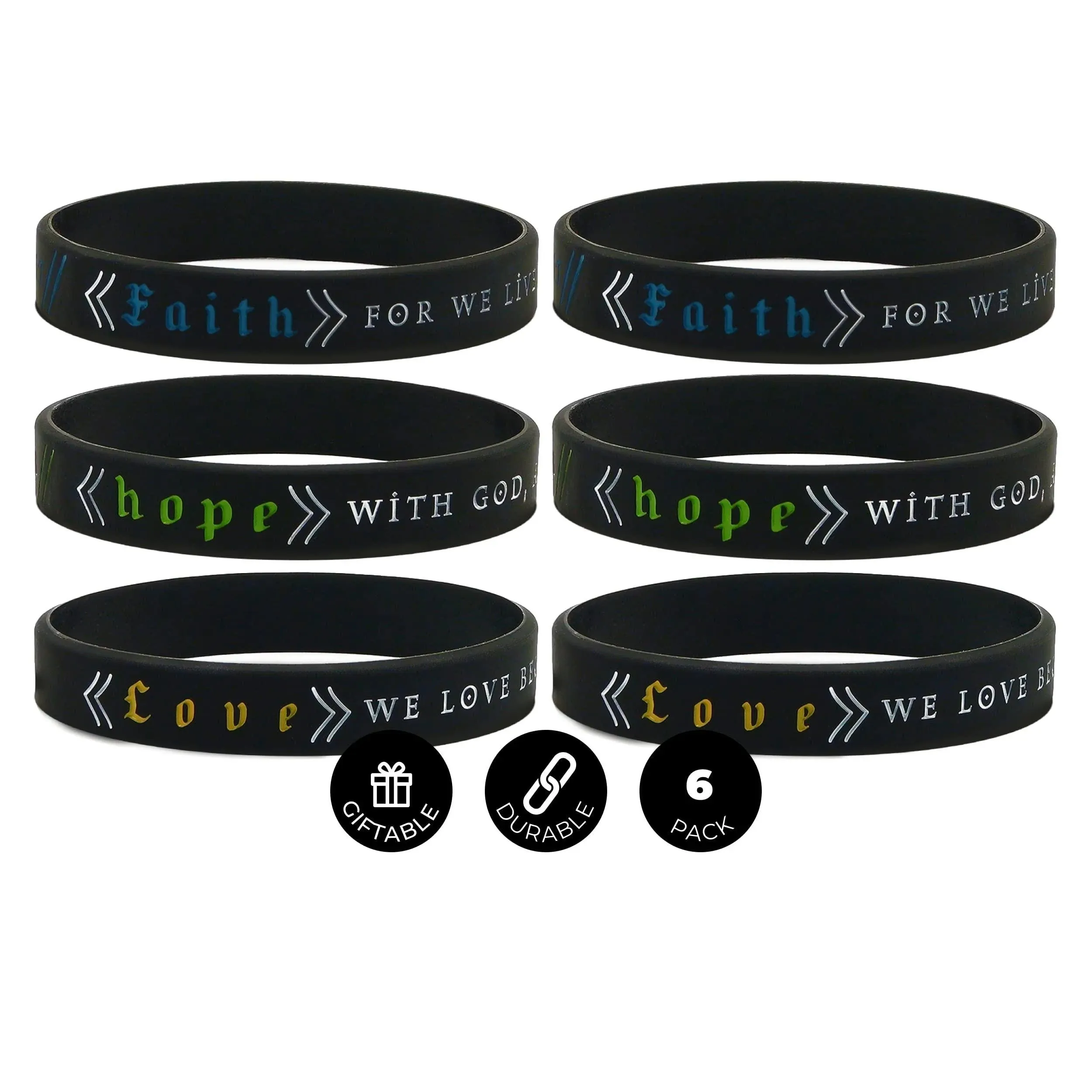 Inkstone "Faith, Hope, & Love Silicone Rubber Wristbands Bible Verses