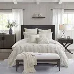 Madison Park Signature - Essence Oversized Cotton Clipped Jacquard Comforter Set with Euro Shams and Throw Pillows - King - Ivory