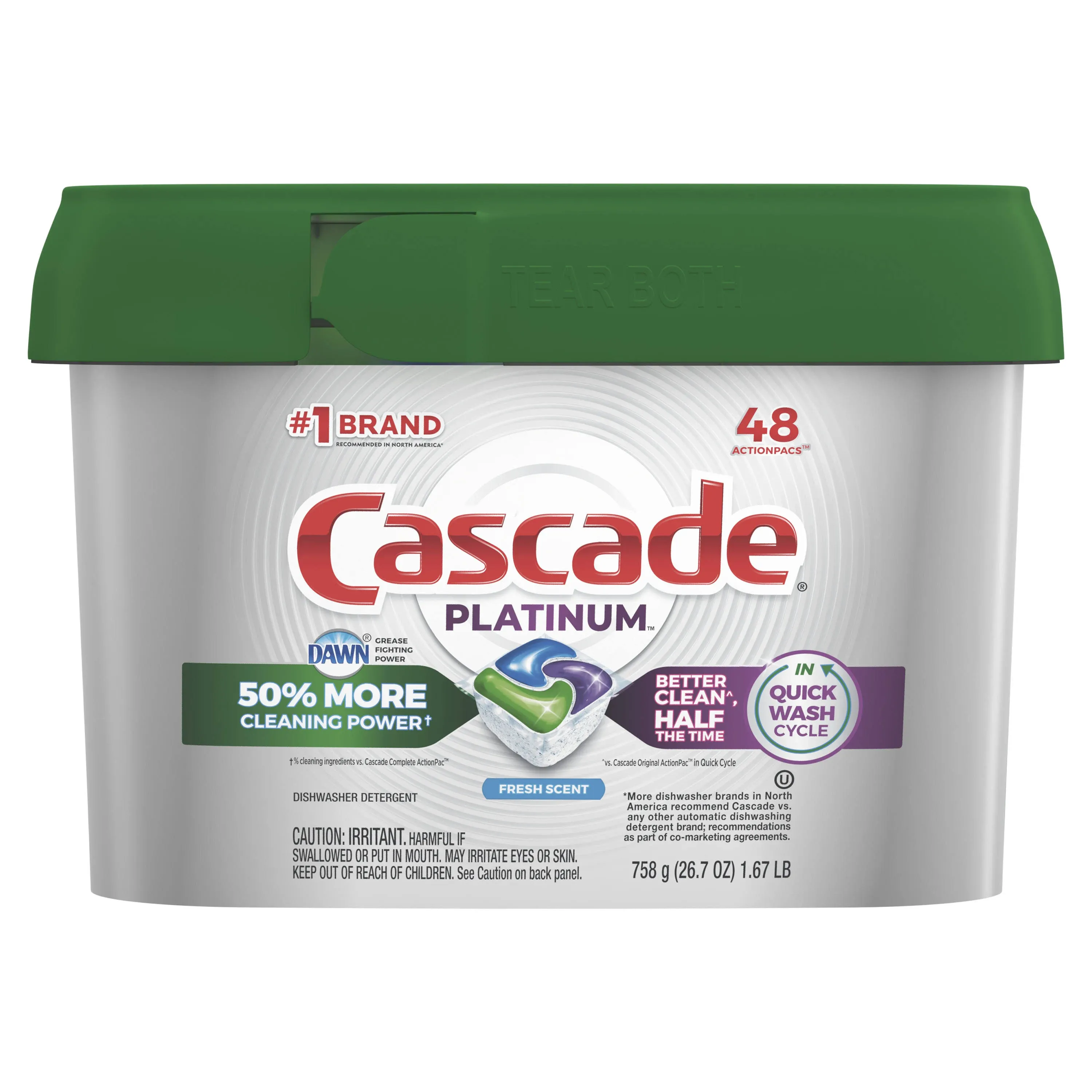 Cascade Platinum ActionPacs Dishwasher Detergent, Fresh Scent - 26.7 oz tub