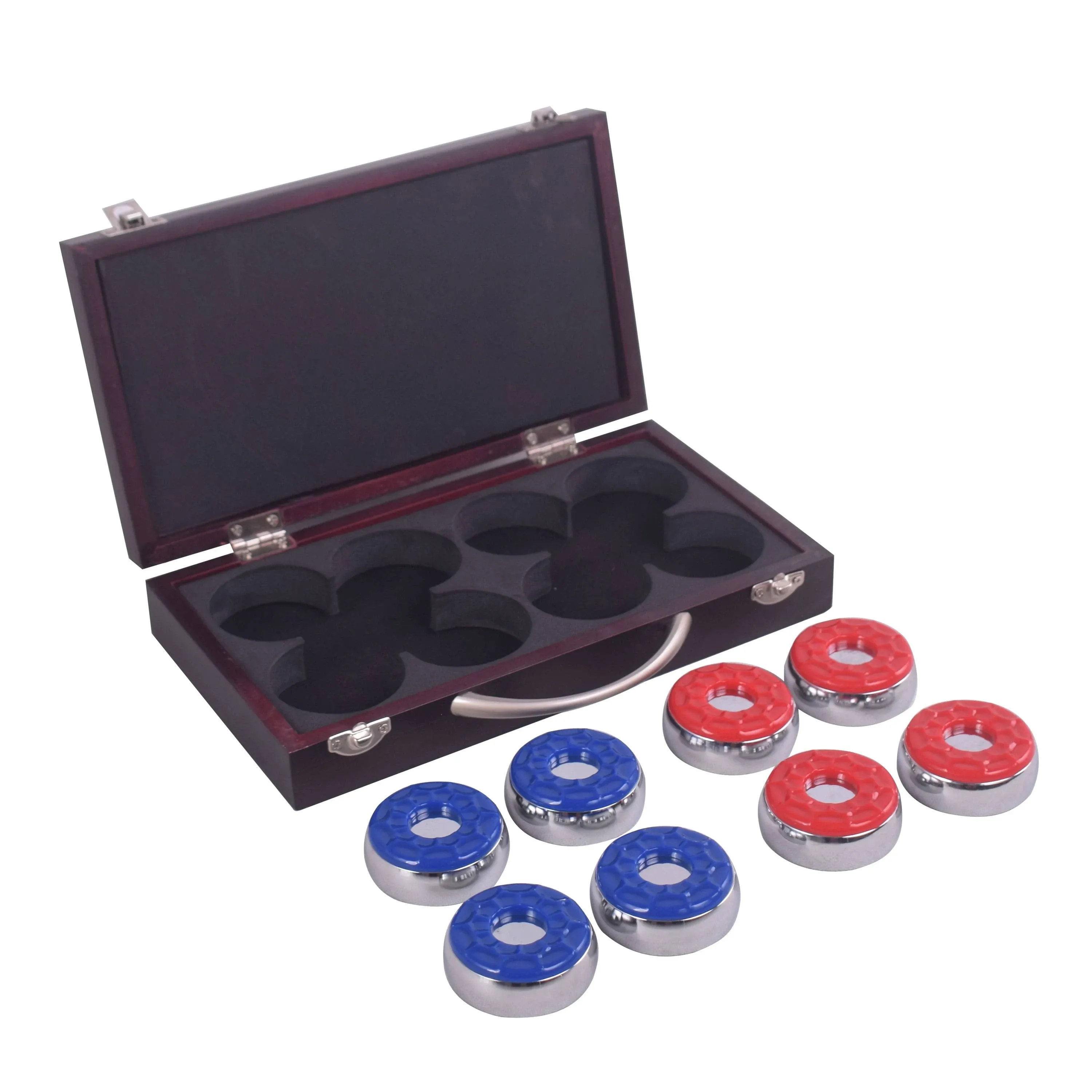 Shuffleboard Pucks with Case (Set of 8), Dark Cherry Finish