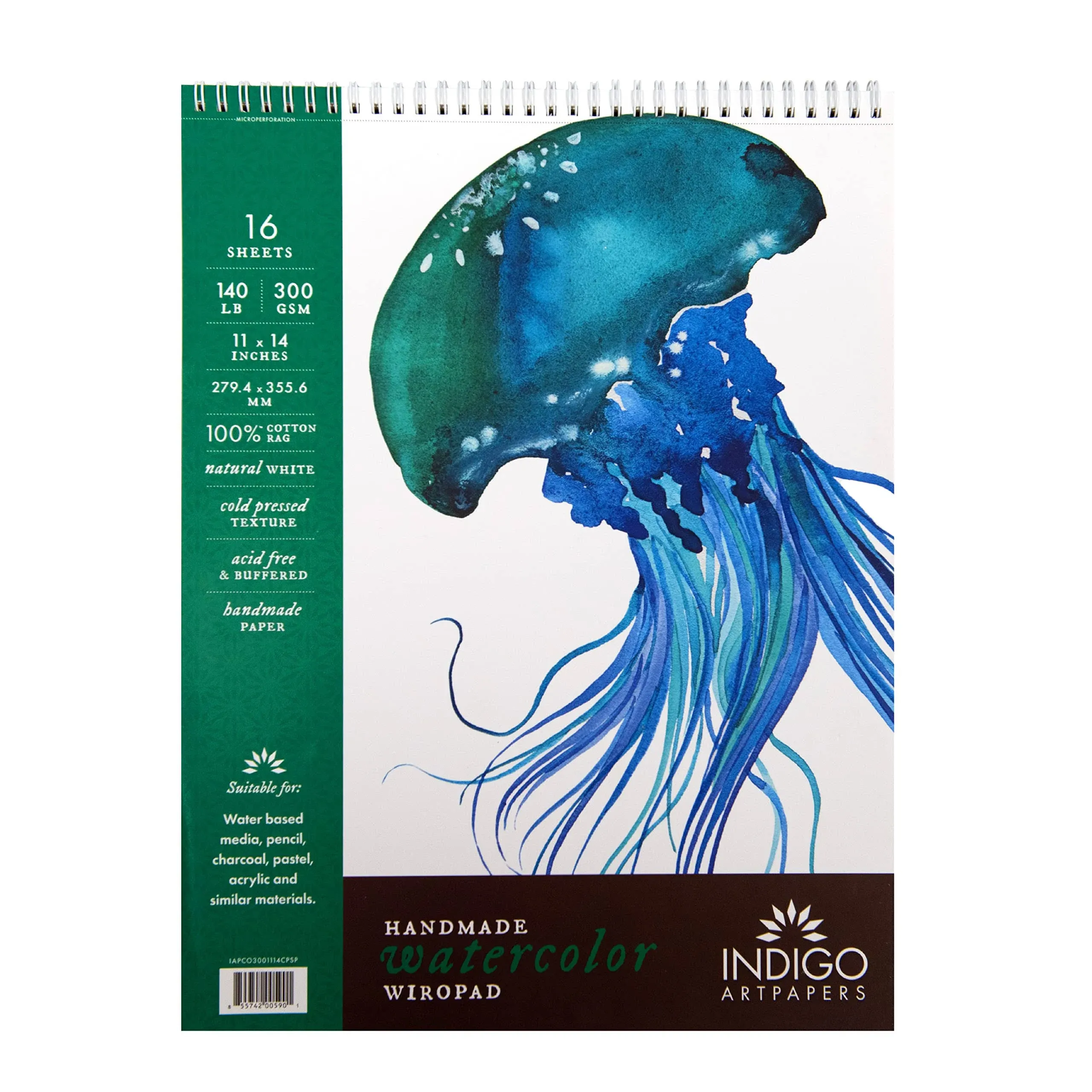 Indigo Artpapers Watercolor Wiropad - 11" x 14", 16 Sheets