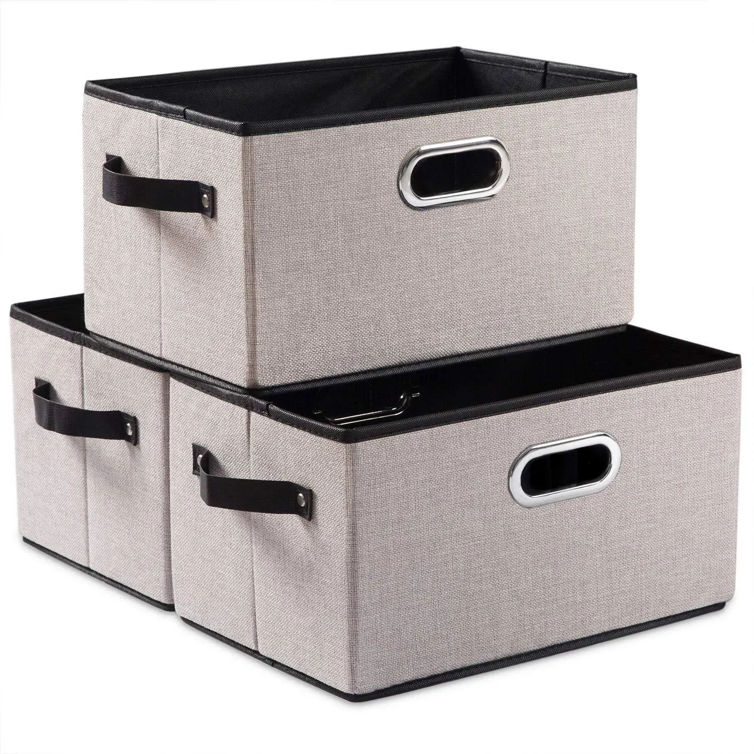 PRANDOM Large Fodable Storage Bins for Closet Large(3-Pack), Light Grey 