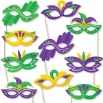 Colorful Mardi Gras Mask Glasses - Paper Card Stock Masquerade Party Photo Booth Props Kit - 10 Count