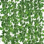 Comtelek 12 Pack Fake Vines for Room Decor Artificial Ivy Garland with Clip Green Flowers Hanging Plants Faux Greenery Leaves Bed