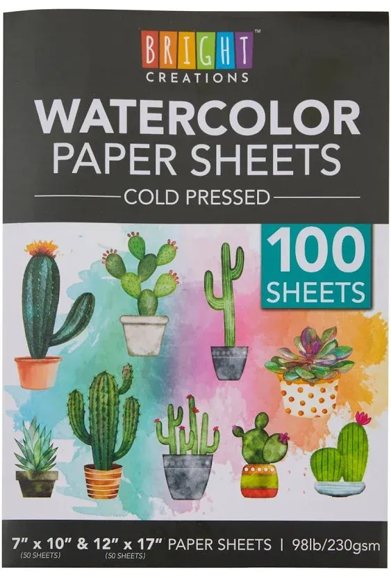 100 Sheets Cold Pressed Watercolor Paper (7X10 Inches, 12X17 Inches) for Artists