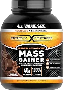 Body Fortress Super Advanced Mass Gainer Whey Protein Powder, Gluten Free, Chocolate, 4 Lb