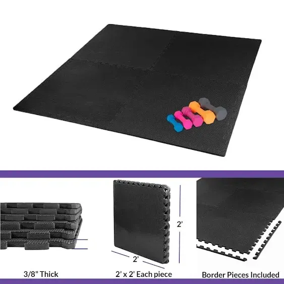 Xspec 3/8" Thick 100 Sq Ft EVA Foam Floor Exercise Gym Mats