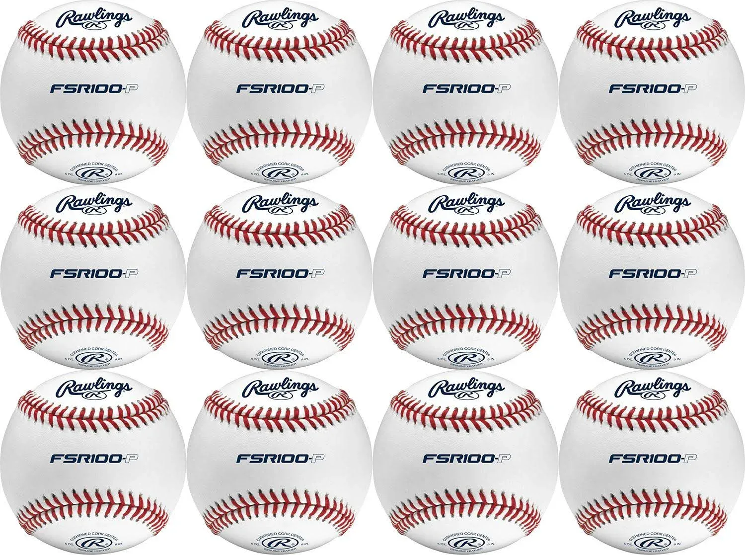 Rawlings Practice Baseball Series, 12 Ball Pack Flat Seam - FSR100-P