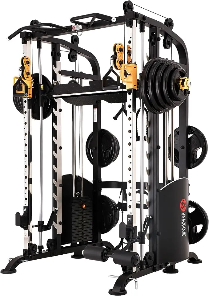 Altas Strength Smith Machine Light Commercial Home Gym Total Body Cage Workout Gym Equipment Tower Squat Rack with Pulley Ratio 2:1 Weight Lifting Machine Leg Press Strength Training M810Altas Strength Smith Machine Light Commercial Home Gy…