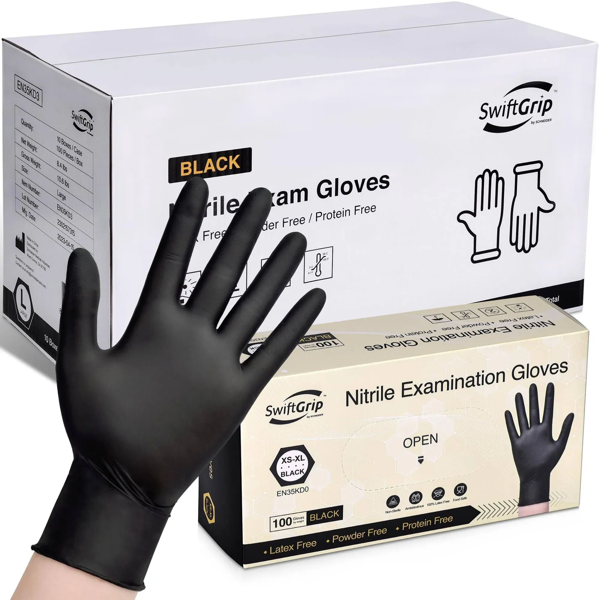 SwiftGrip Disposable Nitrile Exam Gloves, 3-mil, Black Nitrile Gloves Disposable ...