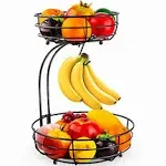 Auledio 2-Tier Countertop Fruit Vegetables Basket Bowl Storage with Banana Hanger