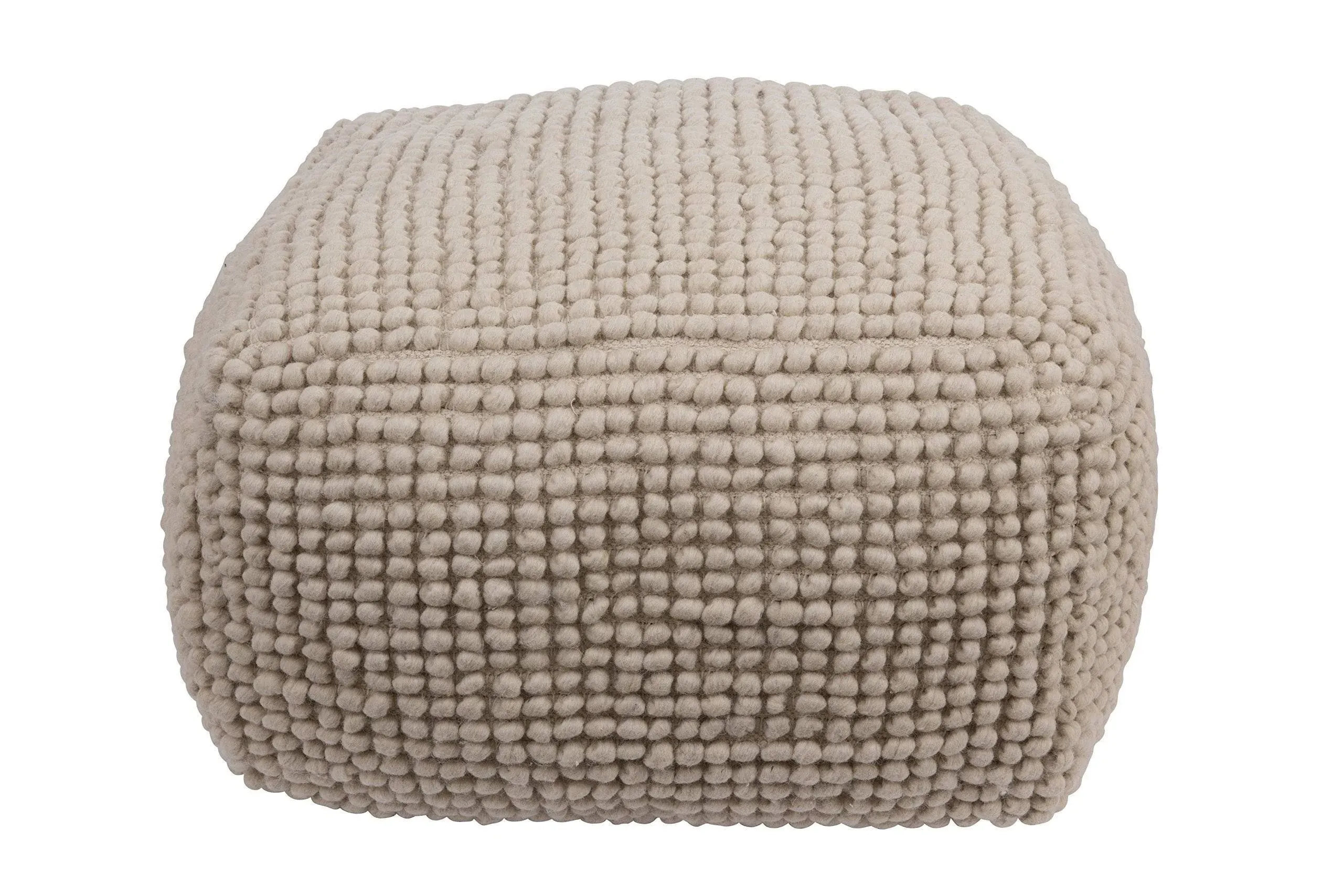 Creative Co-Op Square Wool Beige Pouf, 24x 24 x 16, Cream