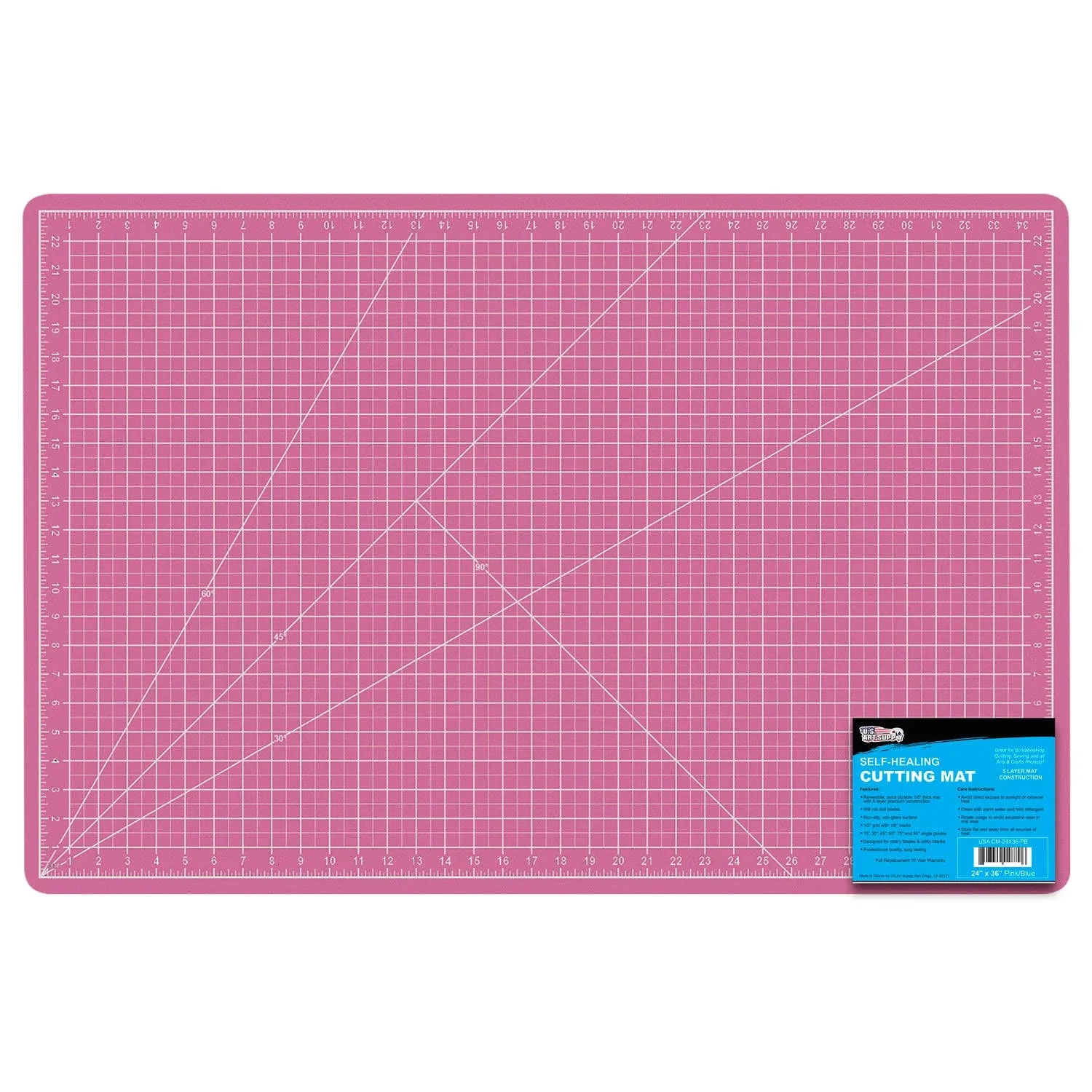 US Art Supply 24" x 36" Pink/Blue Professional Self Healing 5-Ply Double Sided Durable Non-Slip PVC Cutting Mat