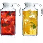 Marbelous Glass Pitcher with Lid – Set of 2 Glass Water Pitcher 55oz – Cold Carafe for Ice Tea, Water, Lemonade, Coffee – Elegant and Modern –