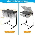 LORYERGO Multifunctional TV Tray Table - [2 Packs] Adjustable TV Dinner Tray Tables with 6 Height & 3 Tilt Angle, Folding TV Trays with Cup Holder for Bed & Sofa, for Eating & Reading