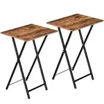 HOOBRO Set of 2 Industrial Snack Tables, Folding Metal TV Trays for Small Spaces - Rustic Brown and Black